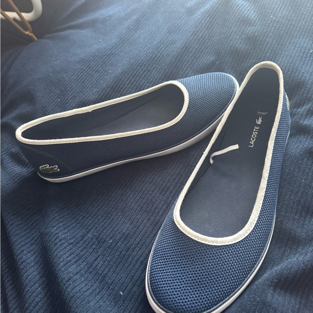 Lacoste Women's Blue Flats with White Trim